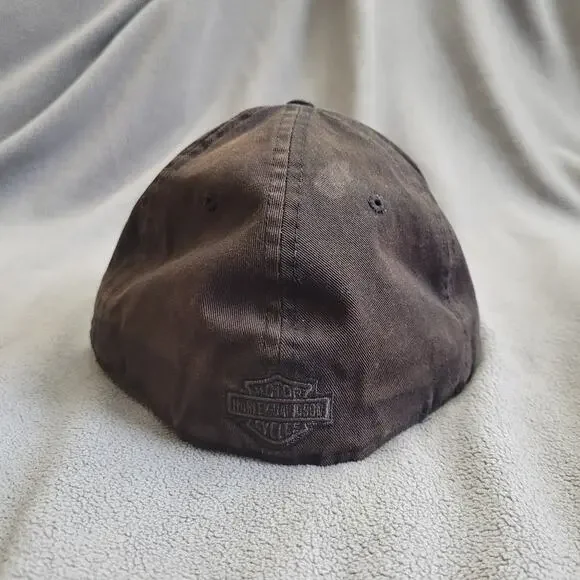 HARLEY DAVIDSON Hat Cap New Era Fitted Brown Distressed Skull Embroidered Fair - Picture 4 of 13